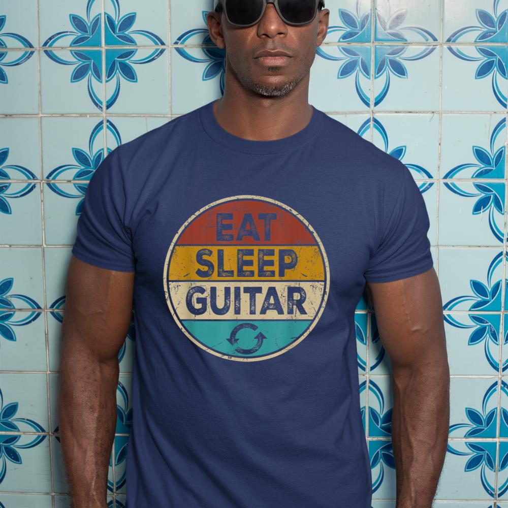 Funny Guitarist player Retro Vintage Eat Sleep Guitar Repeat T-Shirt