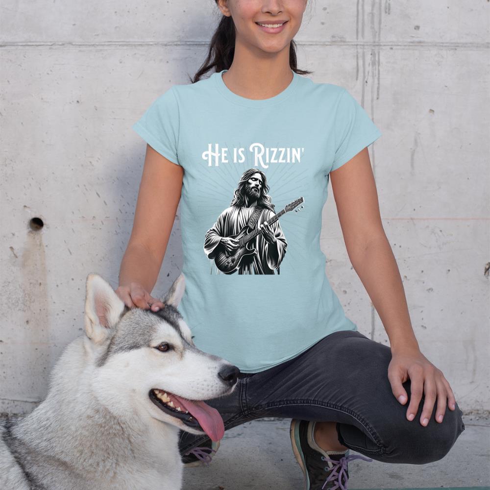 Funny Rizz Rif He is Rizzin Jesus Playing Guitar T-Shirt