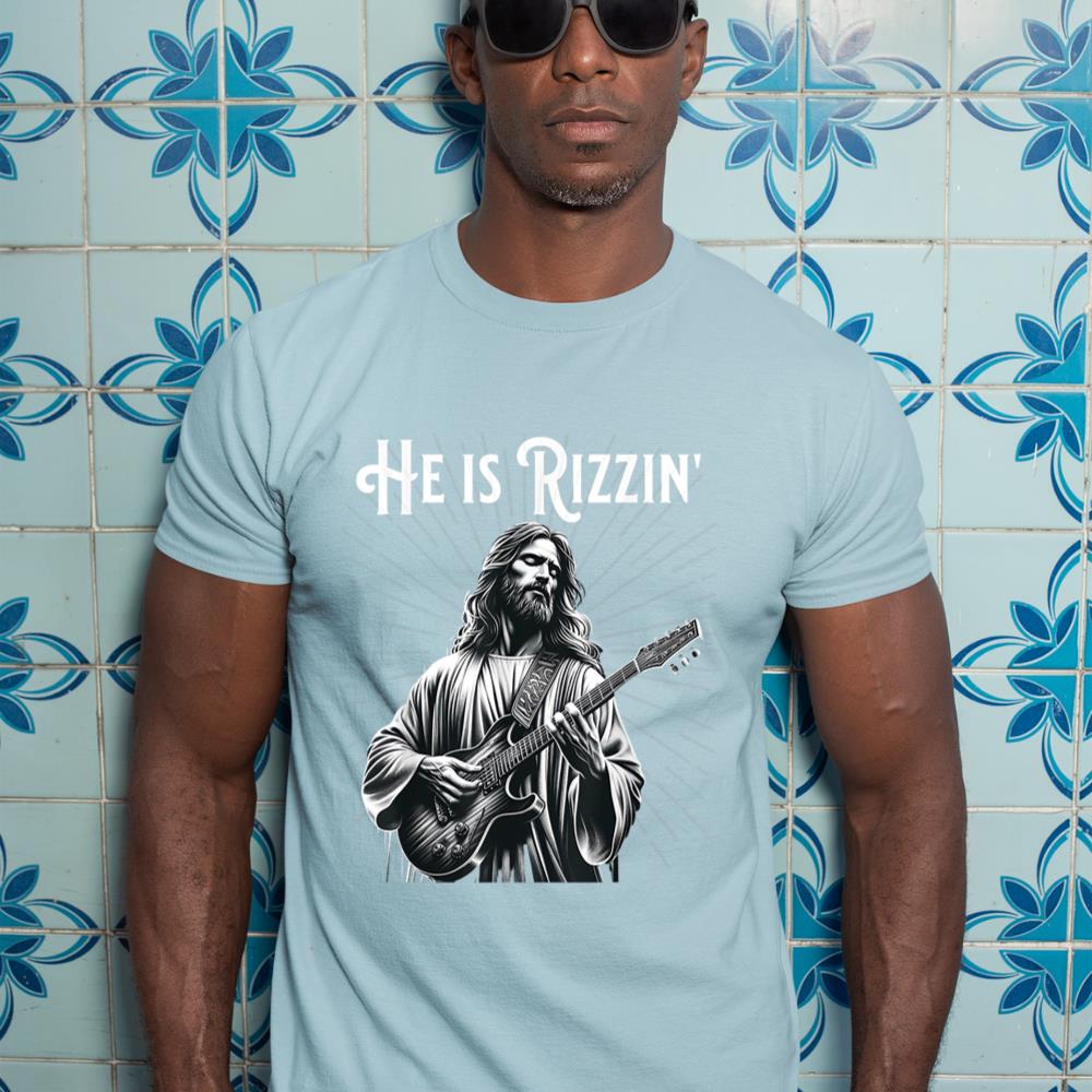 Funny Rizz Rif He is Rizzin Jesus Playing Guitar T-Shirt