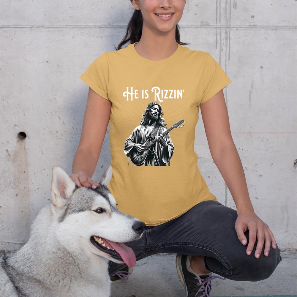 Funny Rizz Rif He is Rizzin Jesus Playing Guitar T-Shirt