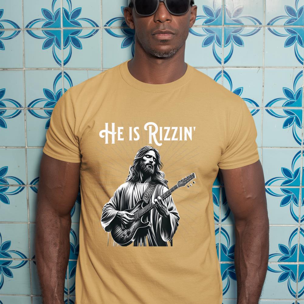 Funny Rizz Rif He is Rizzin Jesus Playing Guitar T-Shirt