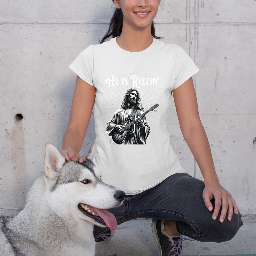 Funny Rizz Rif He is Rizzin Jesus Playing Guitar T-Shirt