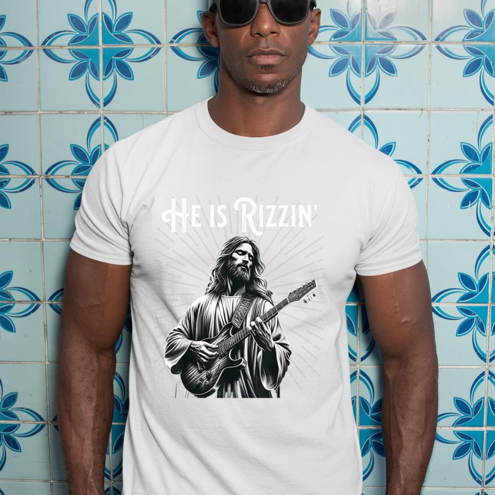Funny Rizz Rif He is Rizzin Jesus Playing Guitar T-Shirt