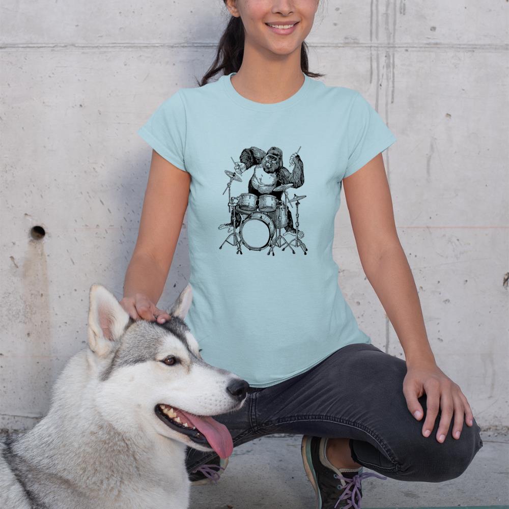 Gorilla Playing Drums Cool Monkey Funny Animal Rock Drummer T-Shirt
