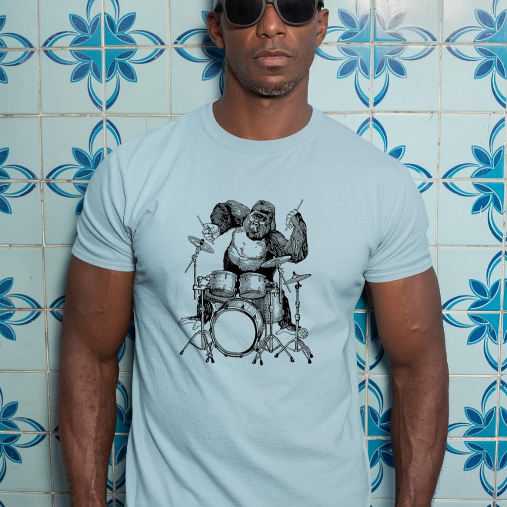 Gorilla Playing Drums Cool Monkey Funny Animal Rock Drummer T-Shirt