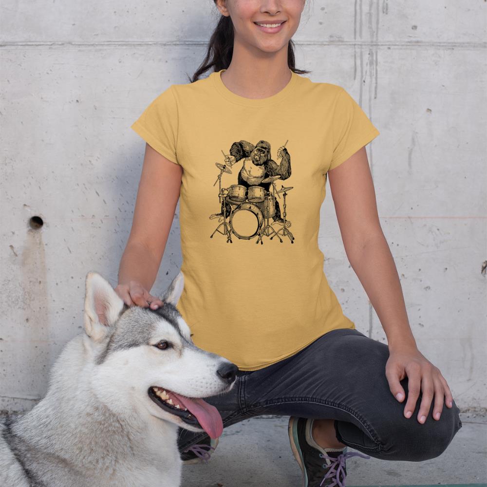 Gorilla Playing Drums Cool Monkey Funny Animal Rock Drummer T-Shirt