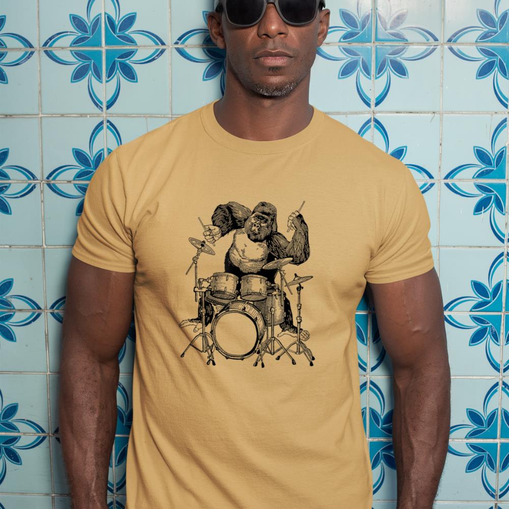 Gorilla Playing Drums Cool Monkey Funny Animal Rock Drummer T-Shirt