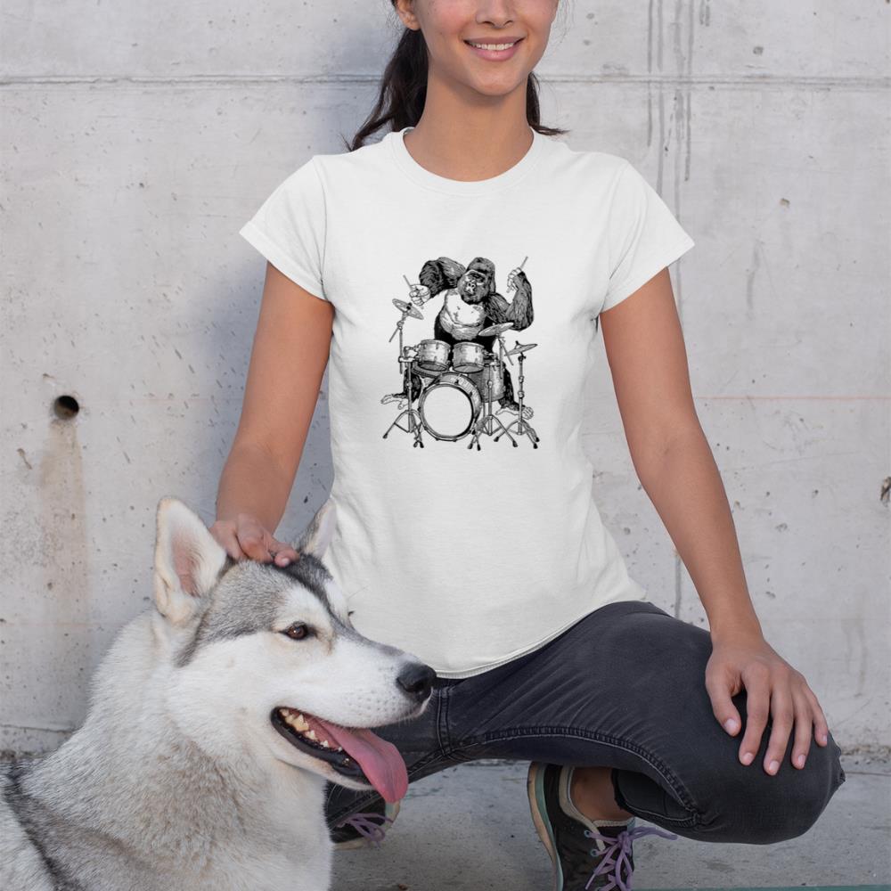 Gorilla Playing Drums Cool Monkey Funny Animal Rock Drummer T-Shirt