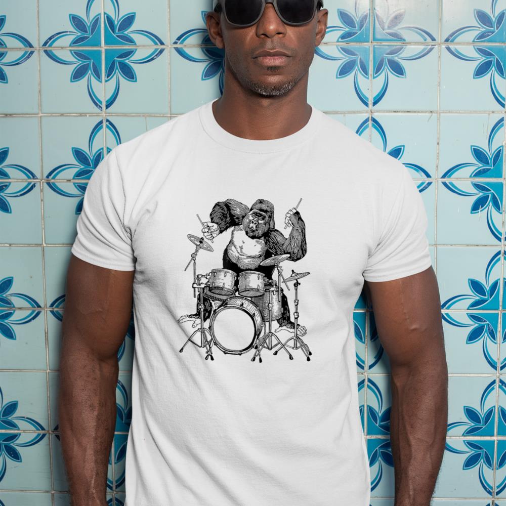Gorilla Playing Drums Cool Monkey Funny Animal Rock Drummer T-Shirt