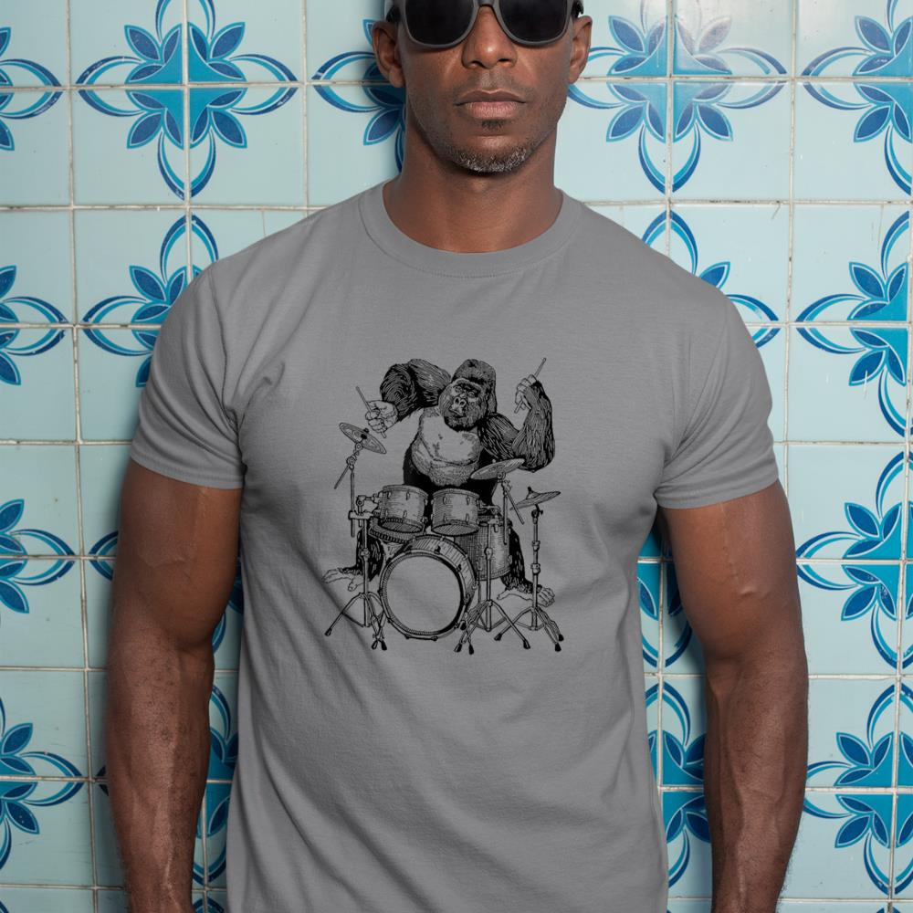 Gorilla Playing Drums Cool Monkey Funny Animal Rock Drummer T-Shirt
