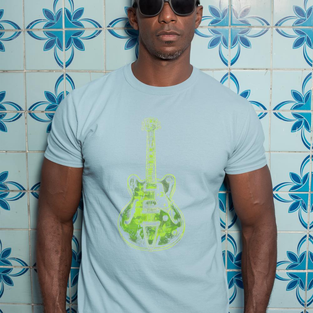 Green Electric Guitar Illustration Retro Rock Music Design T-Shirt