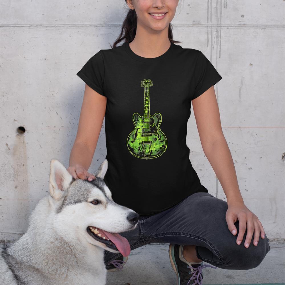 Green Electric Guitar Illustration Retro Rock Music Design T-Shirt