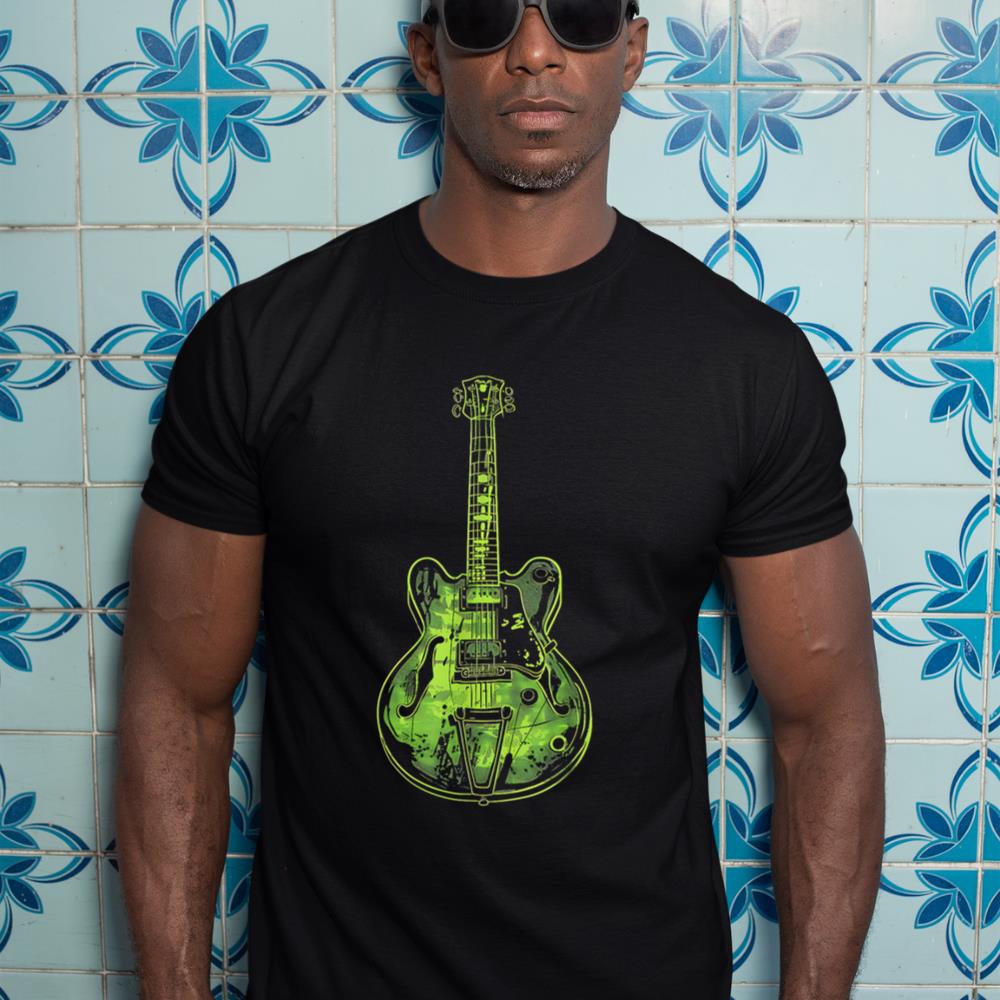 Green Electric Guitar Illustration Retro Rock Music Design T-Shirt