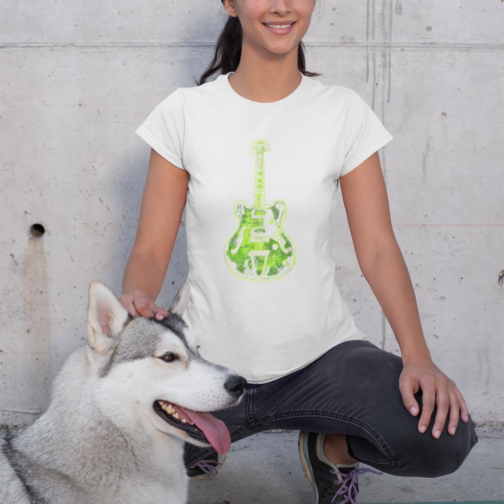 Green Electric Guitar Illustration Retro Rock Music Design T-Shirt