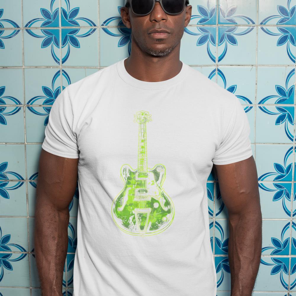 Green Electric Guitar Illustration Retro Rock Music Design T-Shirt