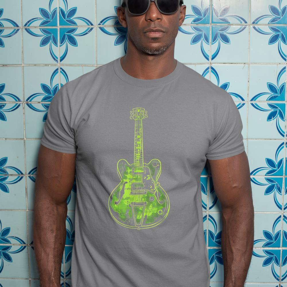 Green Electric Guitar Illustration Retro Rock Music Design T-Shirt