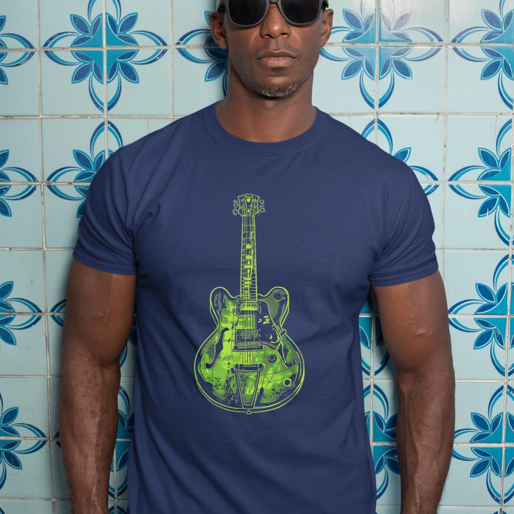 Green Electric Guitar Illustration Retro Rock Music Design T-Shirt