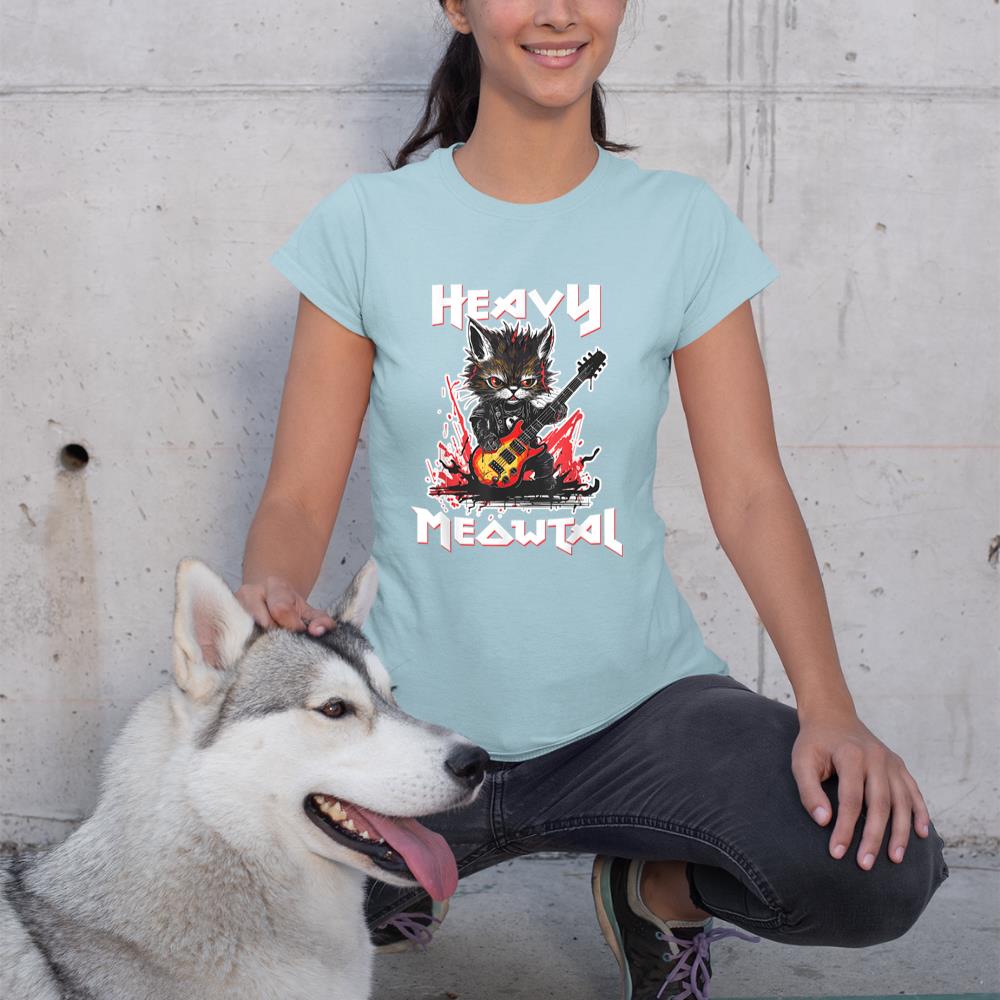 Heavy Metal Cat Playing Guitar Rock Cat Music Heavy Meowtal T-Shirt