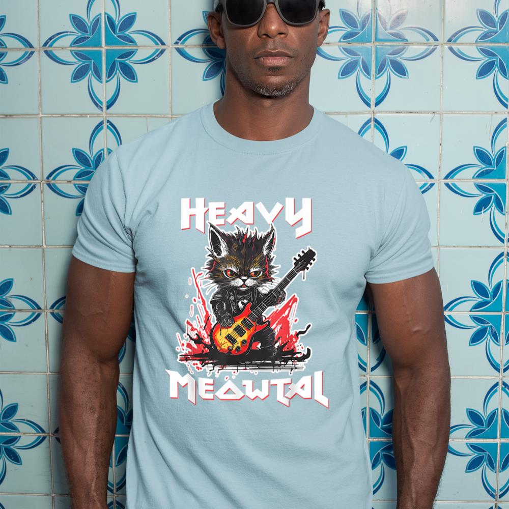 Heavy Metal Cat Playing Guitar Rock Cat Music Heavy Meowtal T-Shirt