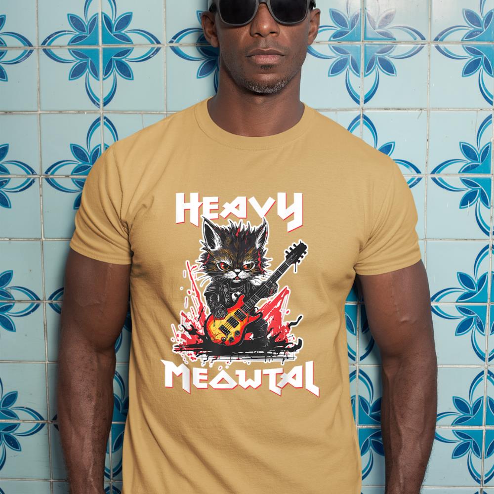 Heavy Metal Cat Playing Guitar Rock Cat Music Heavy Meowtal T-Shirt