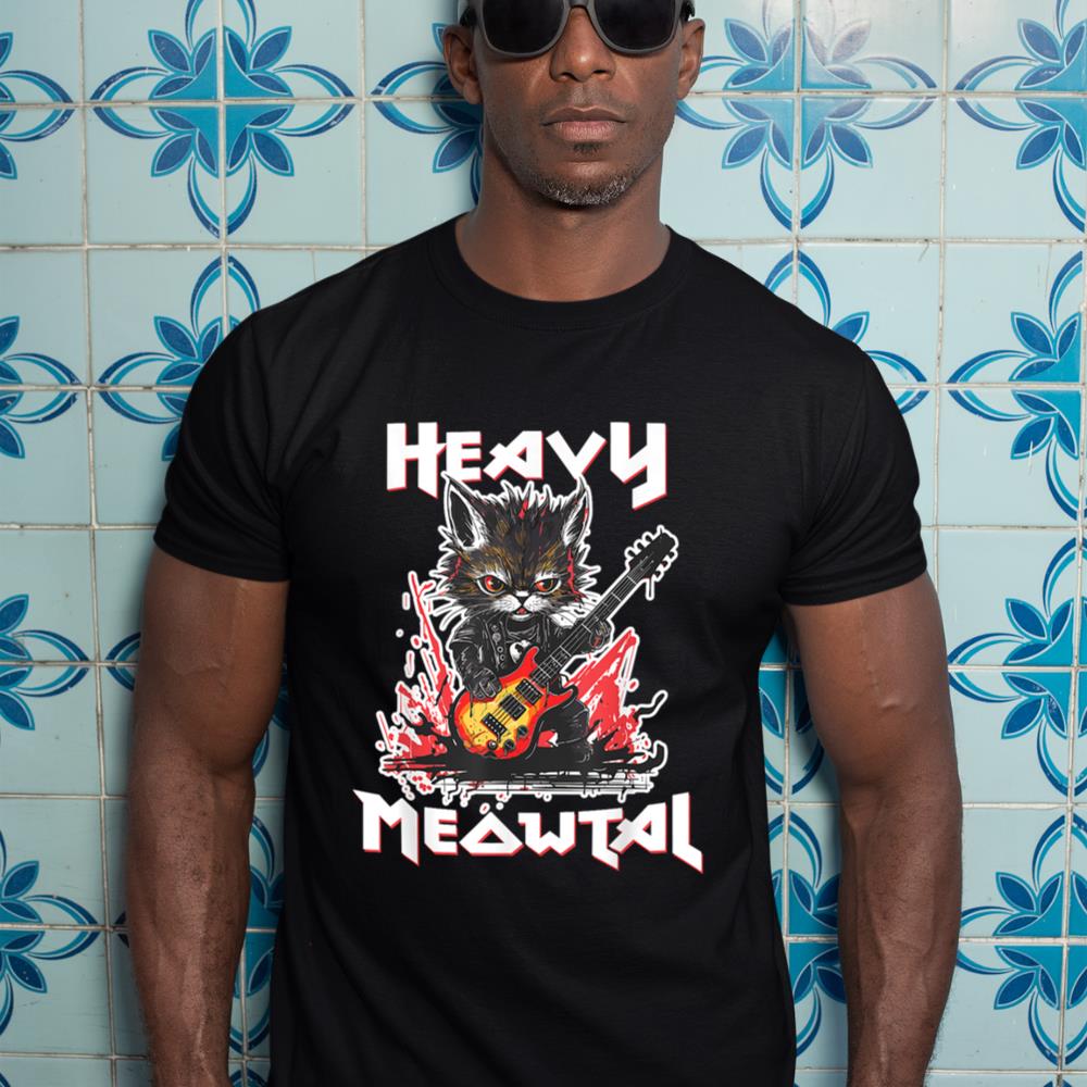 Heavy Metal Cat Playing Guitar Rock Cat Music Heavy Meowtal T-Shirt