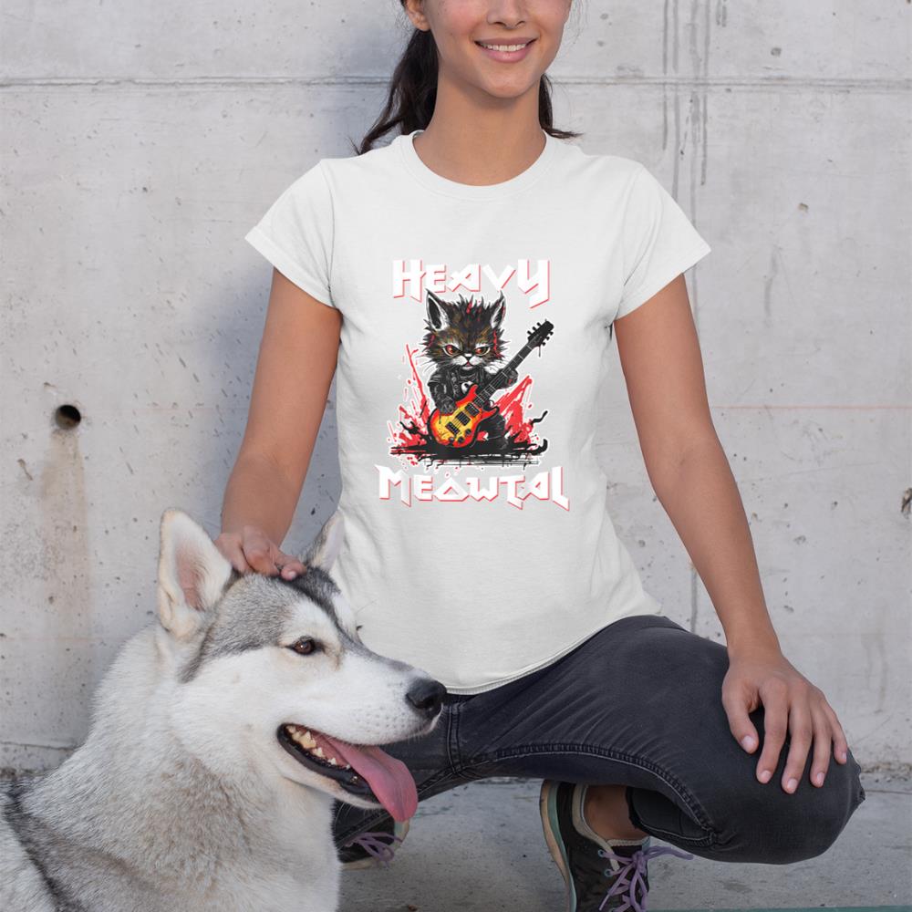 Heavy Metal Cat Playing Guitar Rock Cat Music Heavy Meowtal T-Shirt