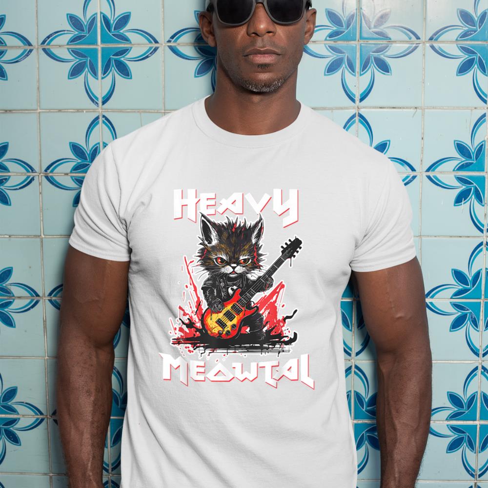 Heavy Metal Cat Playing Guitar Rock Cat Music Heavy Meowtal T-Shirt