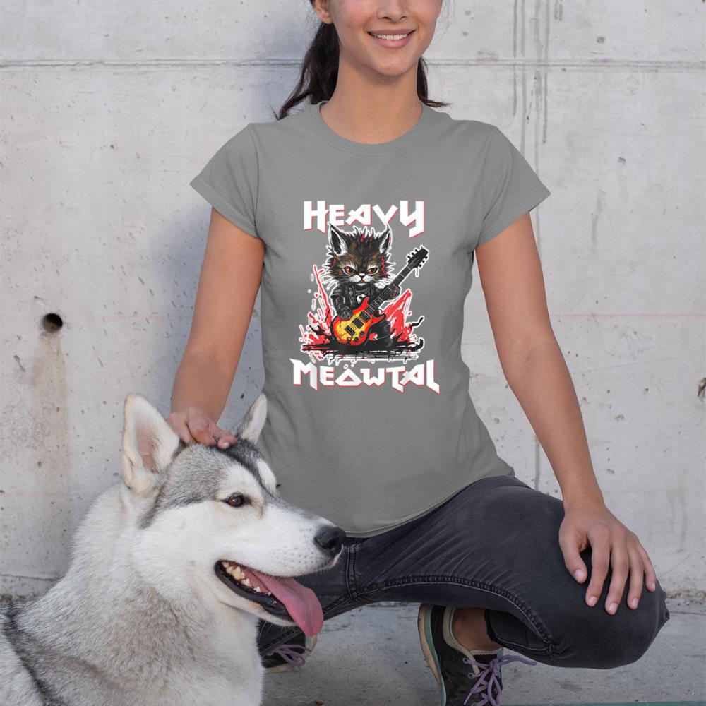Heavy Metal Cat Playing Guitar Rock Cat Music Heavy Meowtal T-Shirt