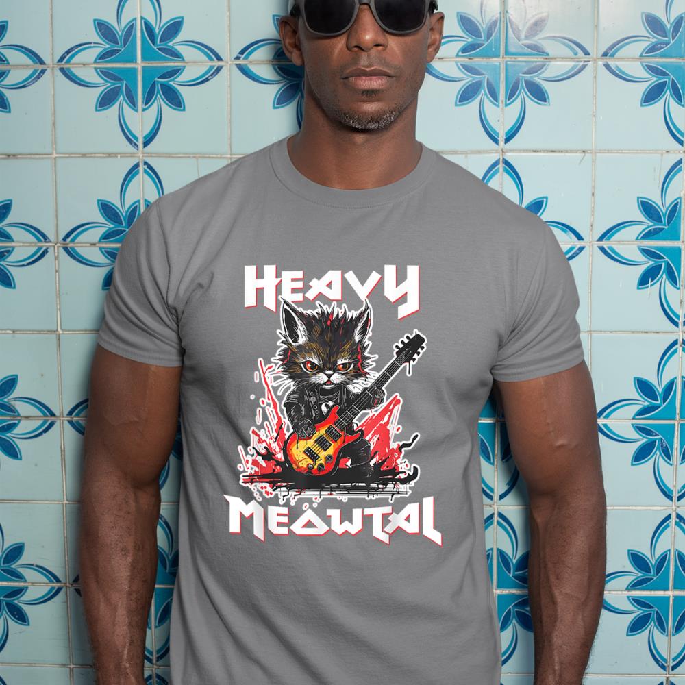 Heavy Metal Cat Playing Guitar Rock Cat Music Heavy Meowtal T-Shirt