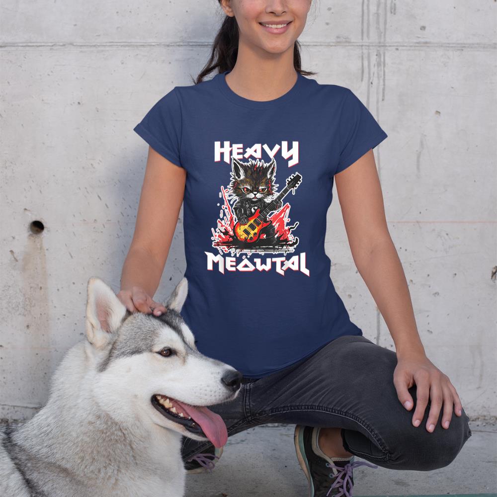 Heavy Metal Cat Playing Guitar Rock Cat Music Heavy Meowtal T-Shirt