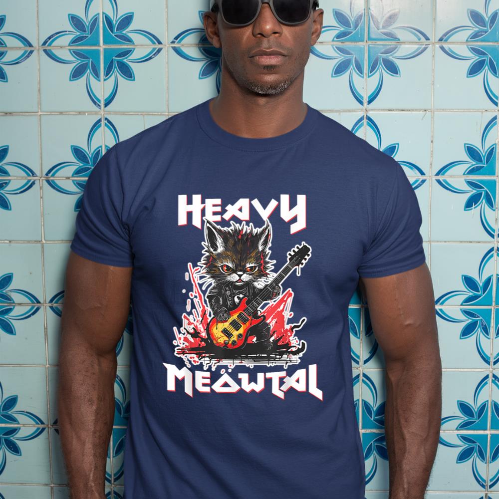 Heavy Metal Cat Playing Guitar Rock Cat Music Heavy Meowtal T-Shirt