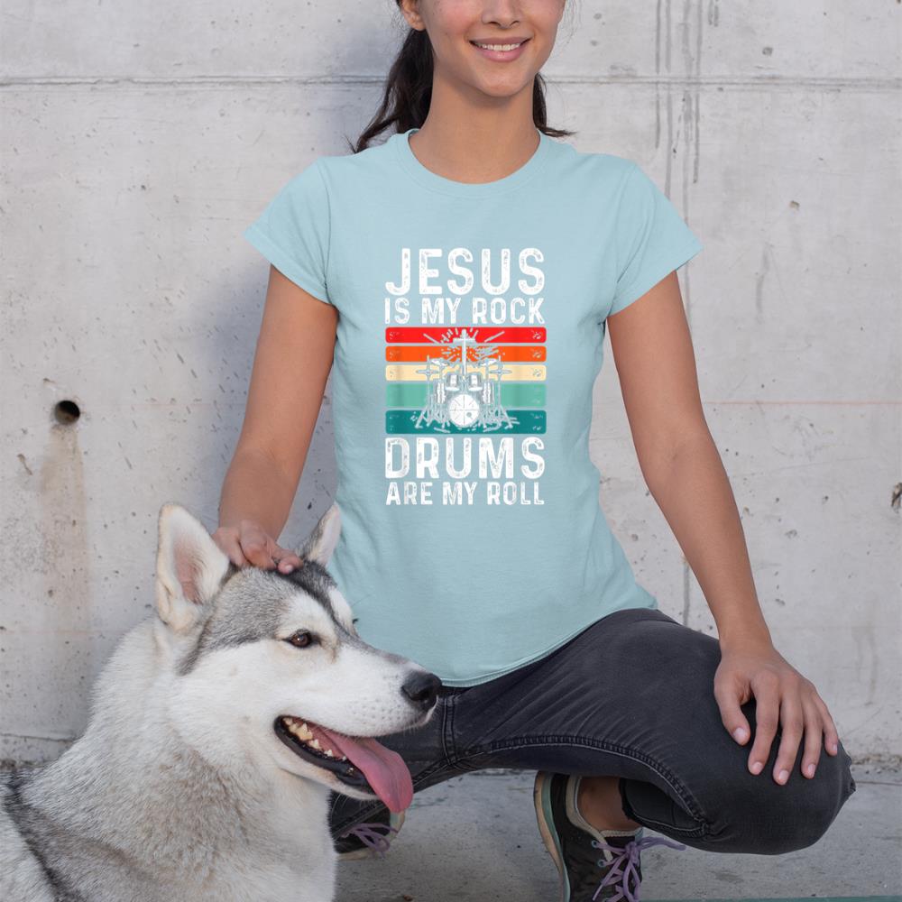 Jesus Is My Rock Drums Are My Roll Christian Drummer T-Shirt
