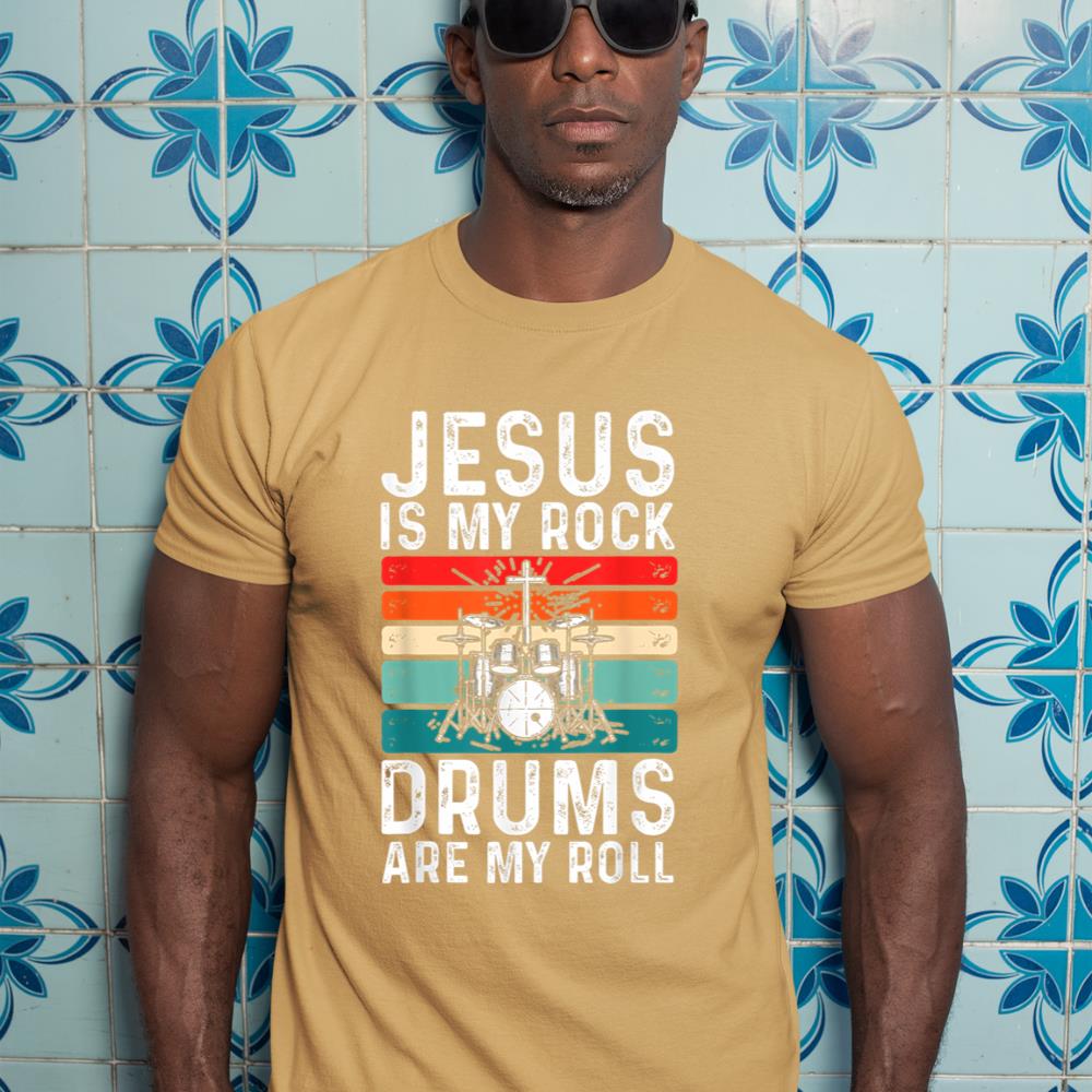 Jesus Is My Rock Drums Are My Roll Christian Drummer T-Shirt