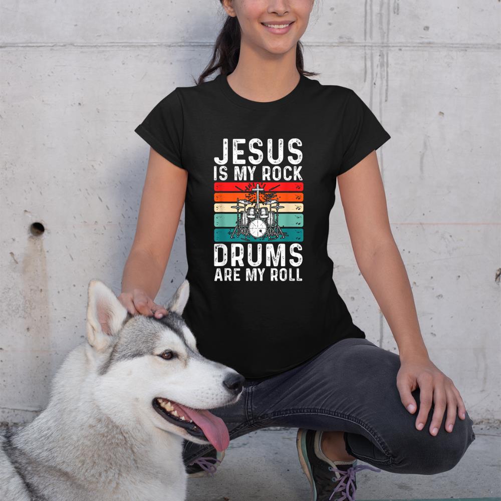 Jesus Is My Rock Drums Are My Roll Christian Drummer T-Shirt
