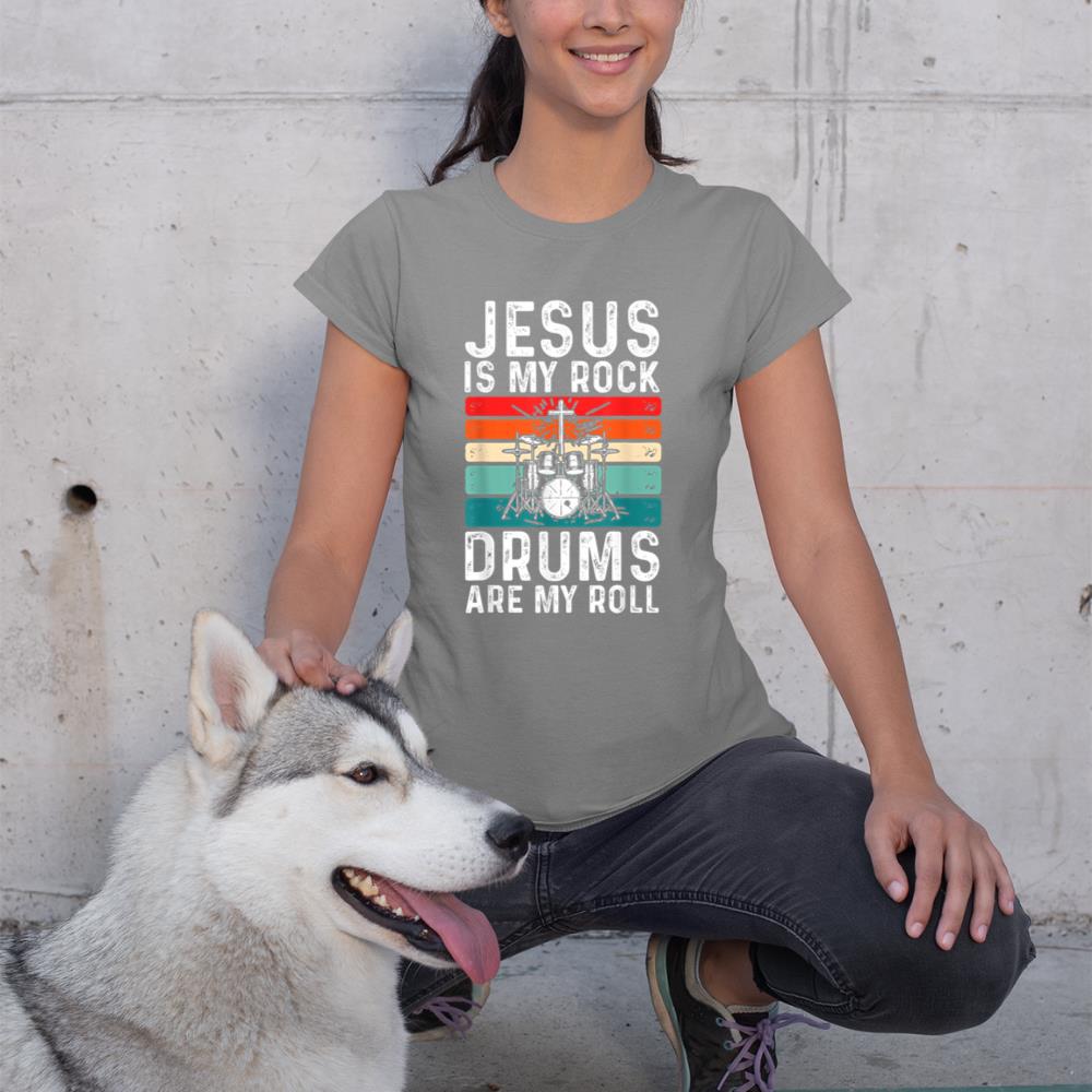 Jesus Is My Rock Drums Are My Roll Christian Drummer T-Shirt