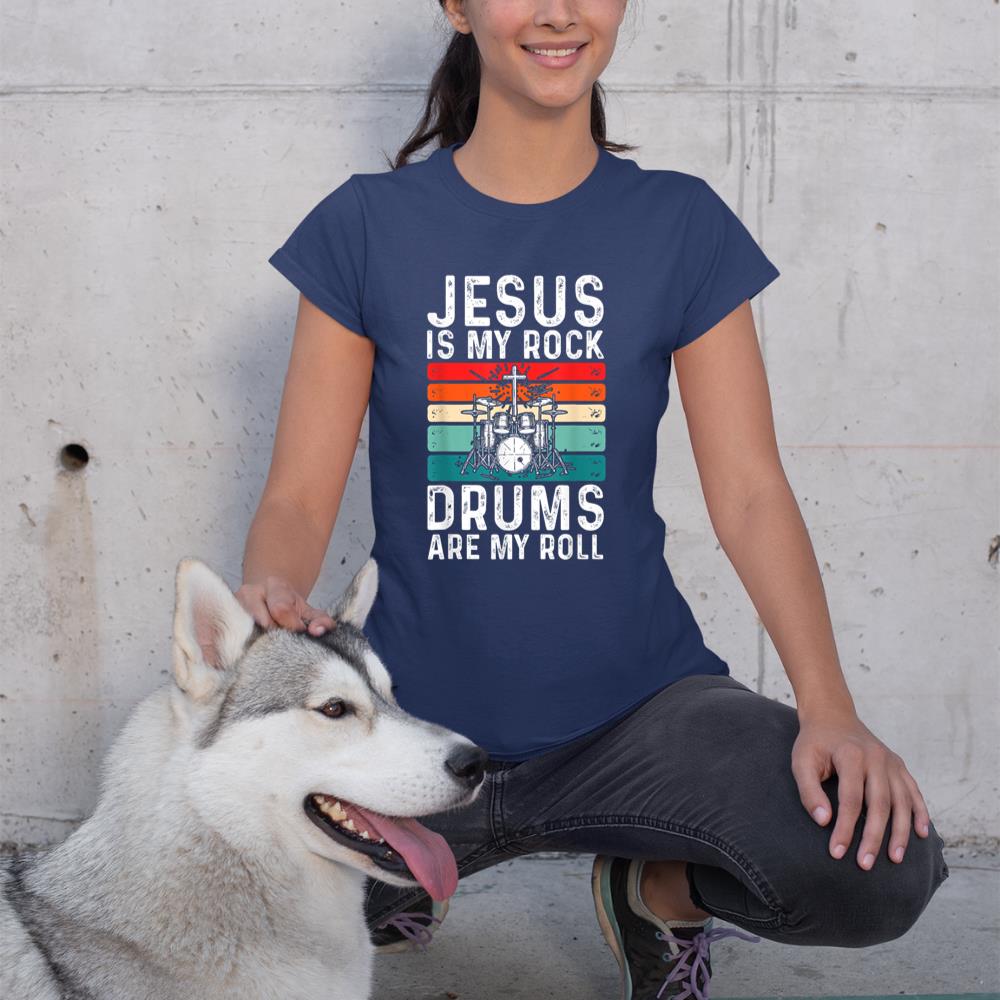 Jesus Is My Rock Drums Are My Roll Christian Drummer T-Shirt