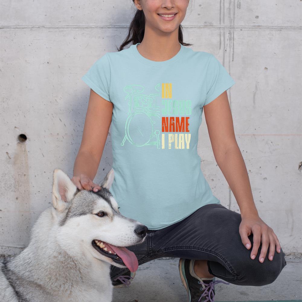 Jesus Name I Play Drums God Drumming Music Christian Drummer T-Shirt
