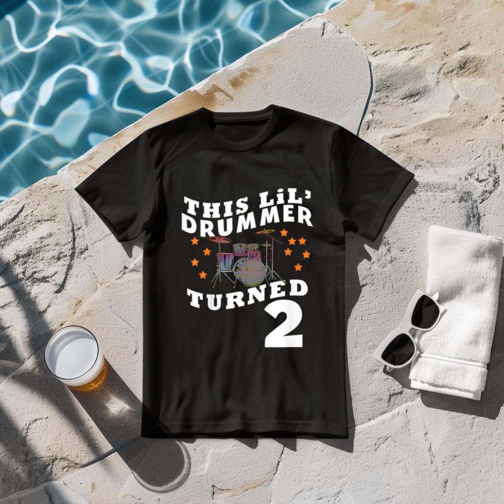 Kids This Lilu2019 Drummer Turned 2 Two Year Old Kids Birthday T-Shirt