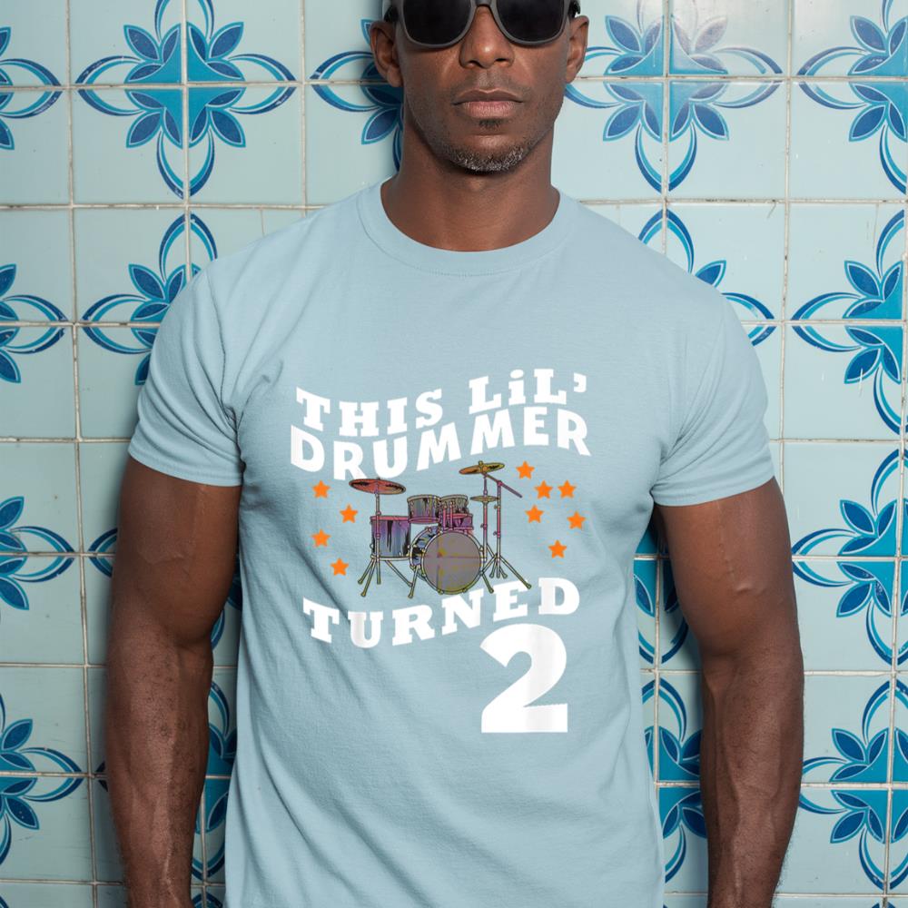 Kids This Lilu2019 Drummer Turned 2 Two Year Old Kids Birthday T-Shirt