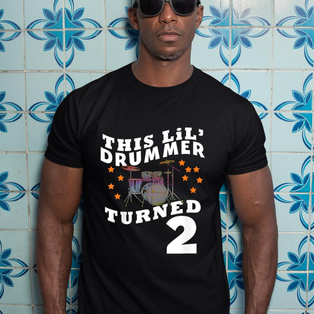 Kids This Lilu2019 Drummer Turned 2 Two Year Old Kids Birthday T-Shirt