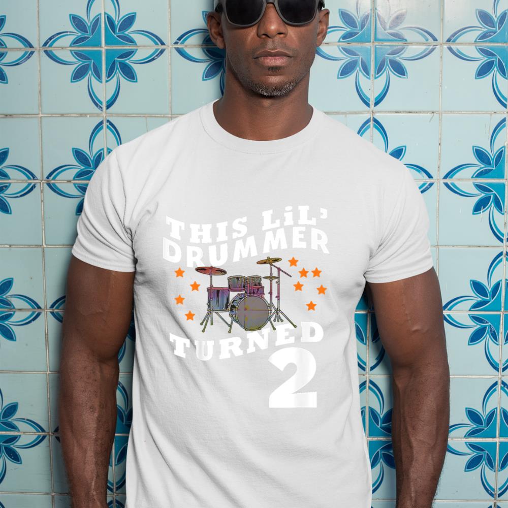 Kids This Lilu2019 Drummer Turned 2 Two Year Old Kids Birthday T-Shirt