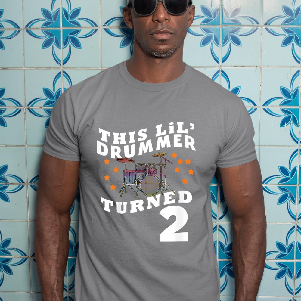 Kids This Lilu2019 Drummer Turned 2 Two Year Old Kids Birthday T-Shirt