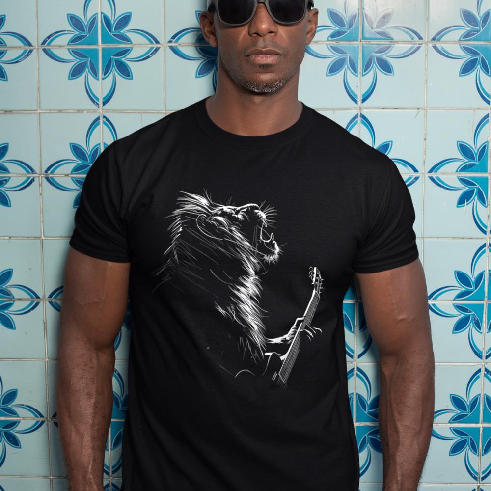 Lion Playing Guitar Rock And Roll Music Men Women Kids Tee T-Shirt