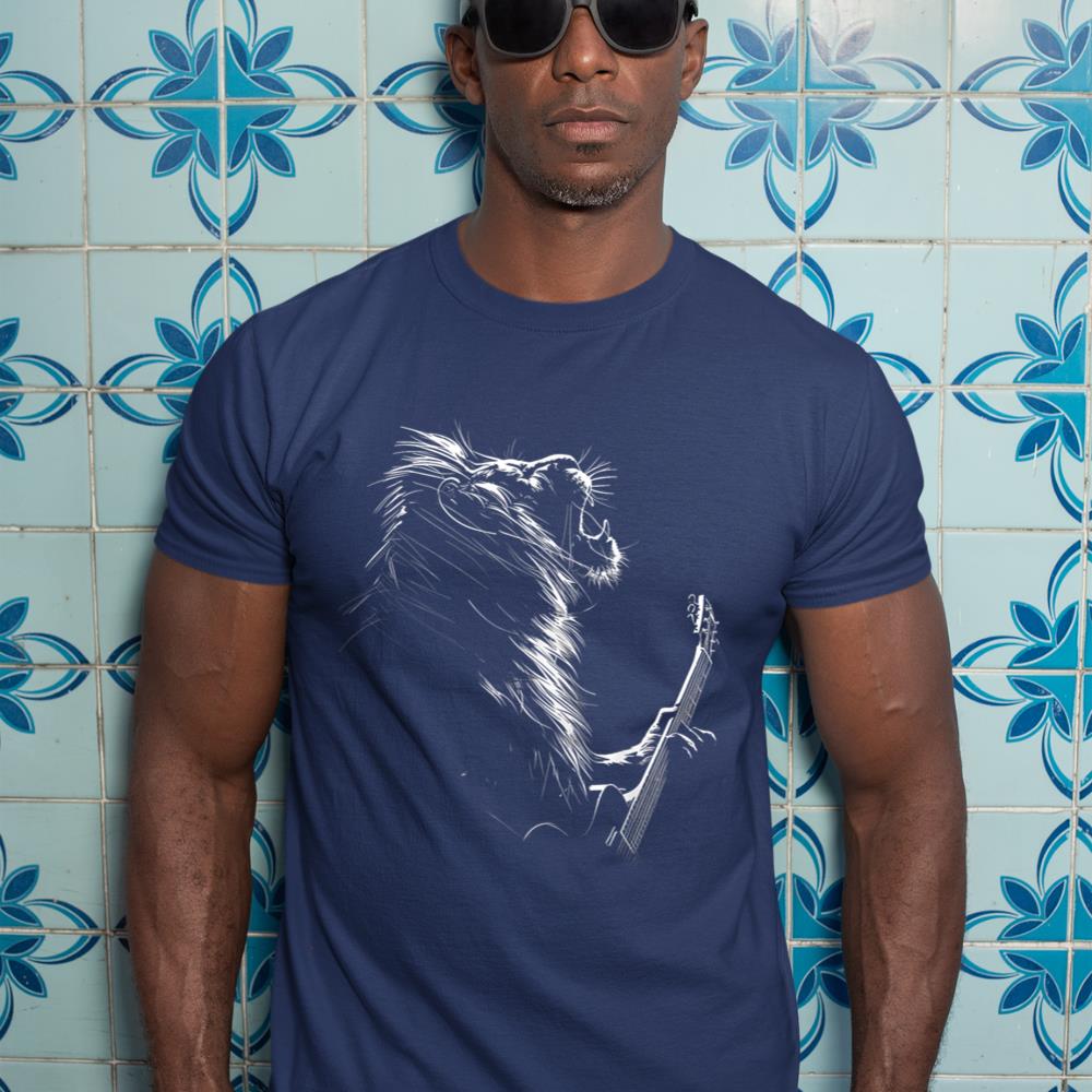 Lion Playing Guitar Rock And Roll Music Men Women Kids Tee T-Shirt