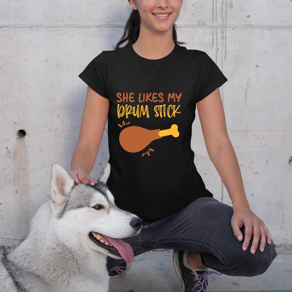 Matching Couple Fall Thanksgiving She Likes My Drum Stick Long Sleeve T-Shirt