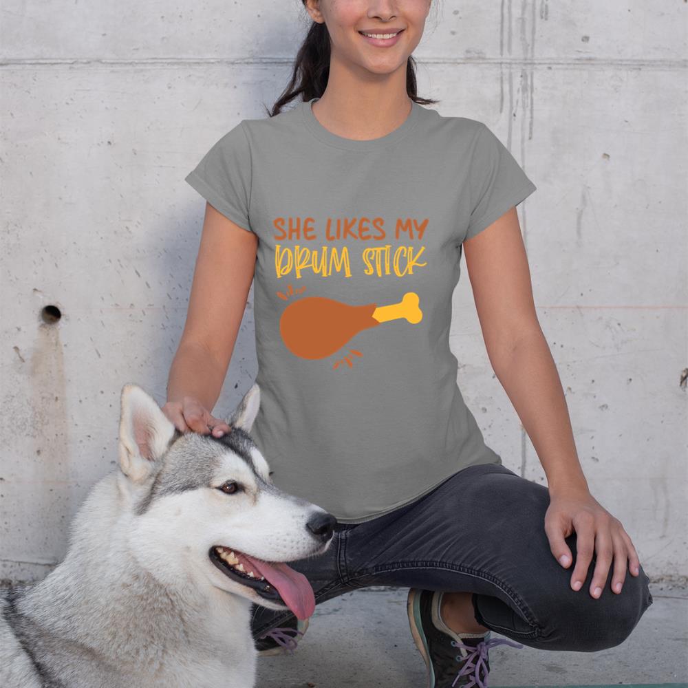 Matching Couple Fall Thanksgiving She Likes My Drum Stick Long Sleeve T-Shirt