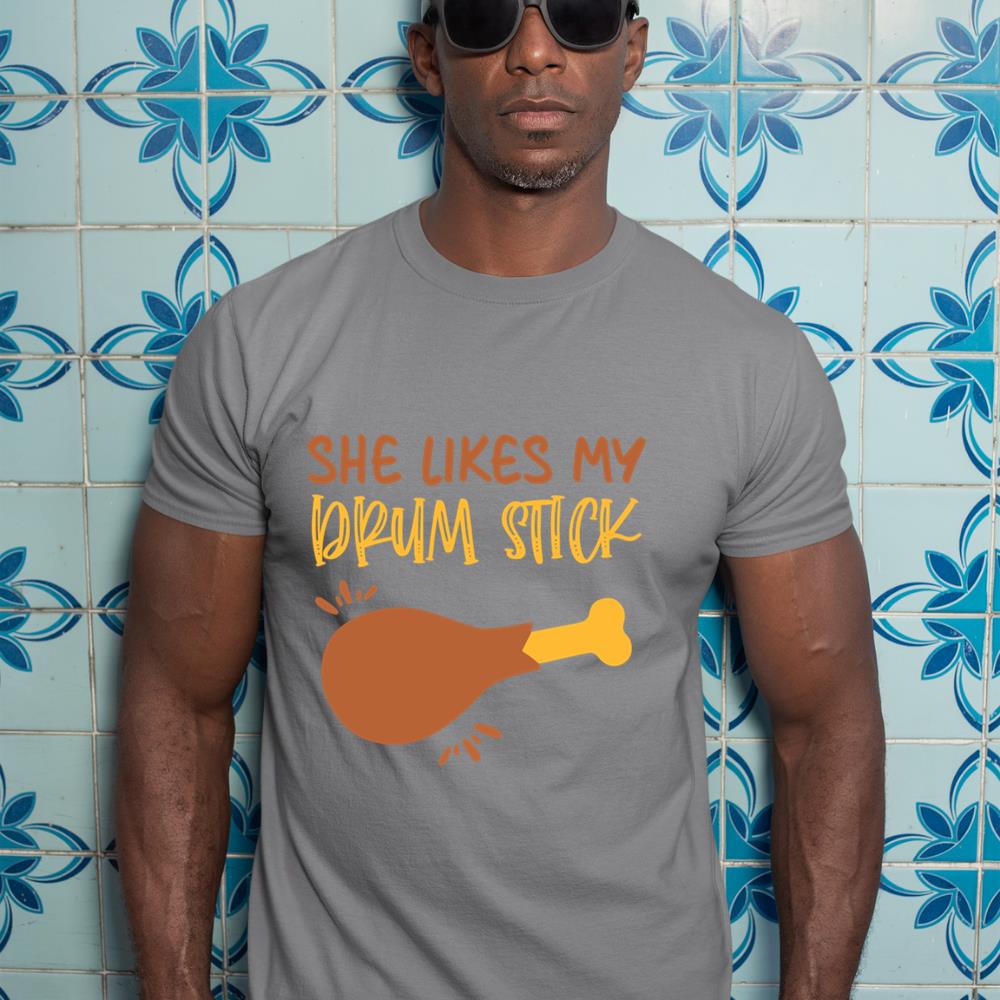 Matching Couple Fall Thanksgiving She Likes My Drum Stick Long Sleeve T-Shirt