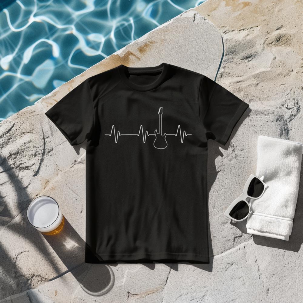 Men's Boys' Electric Guitar Heartbeat Tee, Bass Music Player T-Shirt