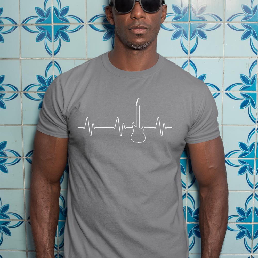 Men's Boys' Electric Guitar Heartbeat Tee, Bass Music Player T-Shirt