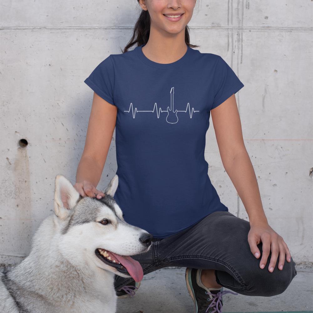 Men's Boys' Electric Guitar Heartbeat Tee, Bass Music Player T-Shirt
